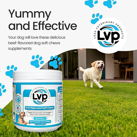 Dogs Suplements Hip & Joint - Krill Oil and Glucosamine Soft Chews, Joint Supplement for Dogs with Krill Oil,Glucosamine, Chondroitin, MSM, Turmeric, Anti Inflammatory, Mobility (Beef 90ct)