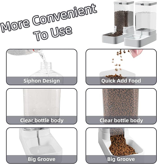 NKECOBJI Gravity Pet Feeder and Water Dispenser Set, Automatic Dog Feeder and Dog Water Dispenser for Dogs Cats Pets Animals Large Capacity(3.8L)