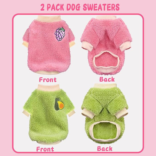 2 Pieces Puppy Sweaters - Female Yorkie & Chihuahua Sweaters, Cute Winter Warm Fleece Dog Clothes (Small)