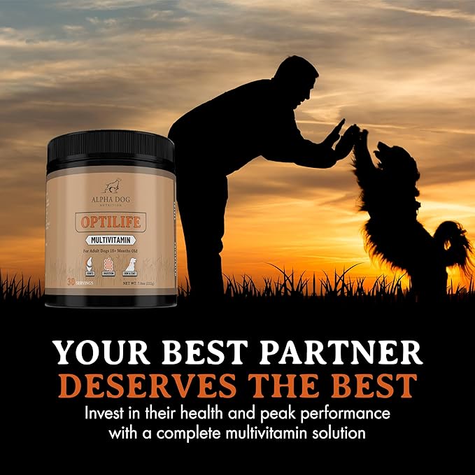 OptiLife Dog Multivitamin Powder - Adult Dog Multivitamin with Probiotics, Allergy Support, Joint Support, Skin & Coat Support - Dog Vitamins and Supplements - Multivitamin for Dogs (30 Servings)