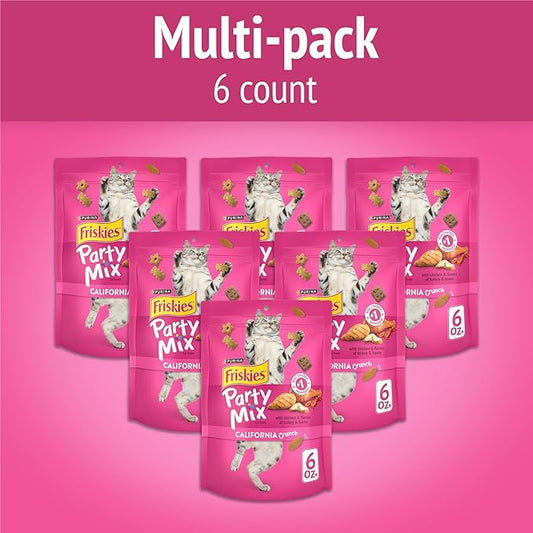 Purina Friskies Cat Treats, Party Mix California Crunch With Chicken - (Pack of 6) 6 oz. Pouches