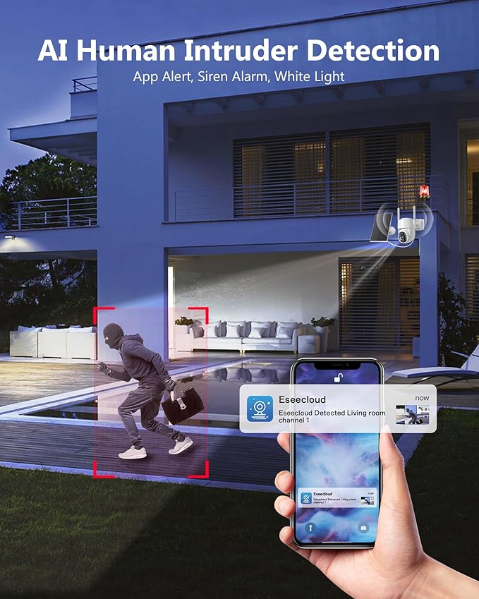 Gianteye 5G&2.4GHz Security Cameras Wireless Outdoor, 2K Cameras for Home Security, Solar & Battery Powered Security Camera Outdoor, Color Night Vision, PTZ Human Detection, 2 Packs