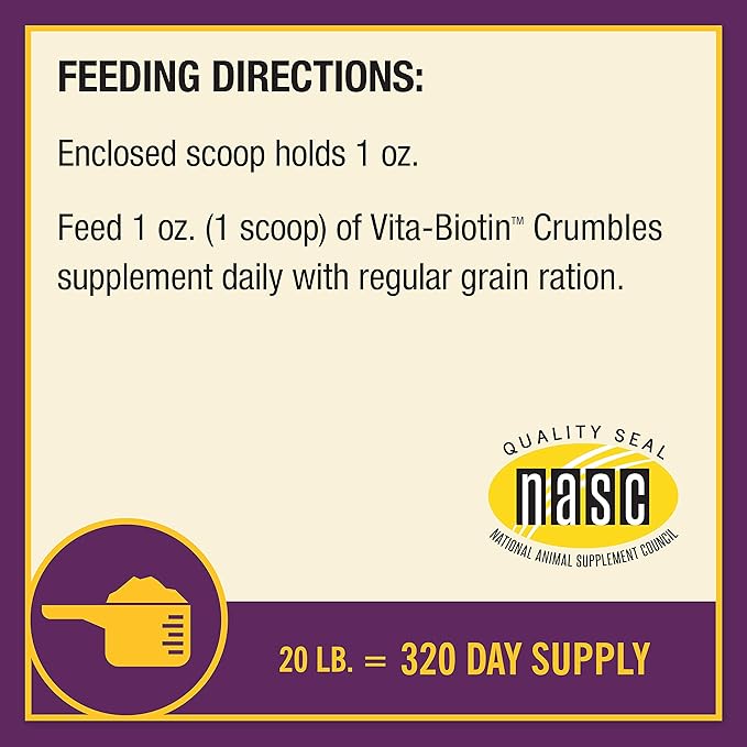 Farnam Horse Health Vita Biotin Crumbles horse hoof Supplement, Helps maintain healthy, sound hooves and strong hoof walls, 20 lbs., 320 day supply