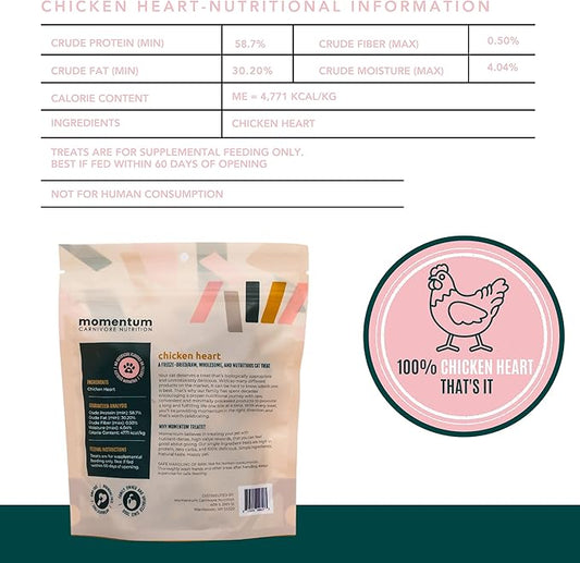 Momentum Carnivore Nutrition Freeze-Dried Chicken Heart Cat Treats – Single-Ingredient, High-Protein, All-Natural, Grain-Free, Naturally Nutrient-Rich – Made in USA – 1.9 oz Bag