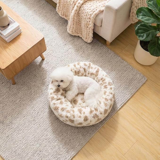 Avont Donut Dog Bed, Round Calming Pet Bed for Small and Medium Puppy Cats, with Removable Cover, Circle-Shaped, Anti-Anxiety, Cozy & Washable -S