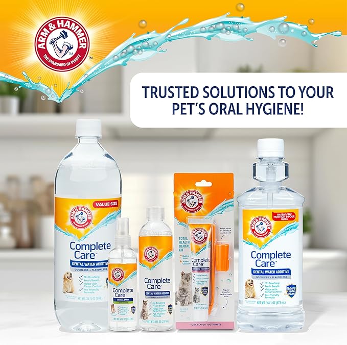 Arm & Hammer Complete Care Dental Water Additive for Dogs, Dog Breath Freshener, Dog Mouth Wash or Dental Rinse, Simply Add to Pet Drinking Water for Fresher Breath, Value Size 35 FL OZ