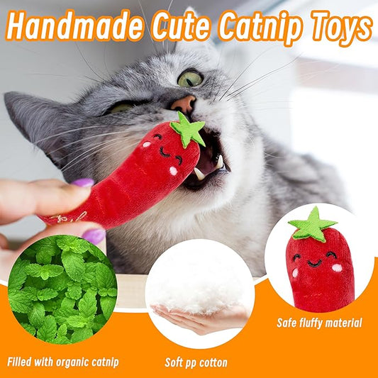 Seyezo Catnip Toys for Indoor Cats, 5 Pack Cat Toys for Cats, Fluffy Catnip Toys for Chewing Playing, Interactive Kitten Toys, Catnip Filled Kitty Chew Teething Toys, Cat Chew Toys, Vegetable,5 pcs