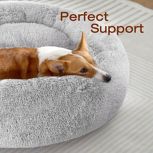 JOLLYVOGUE Dog Beds Large Sized Dog, 36 inches Calming Soft Anti-Anxiety Donut Dogs Bed, Washable Round Fluffy Cushion for Large Pets, Fits up to 80 lbs Pets