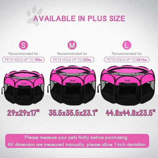 GOOZII Portable Dog Playpen for Small Dogs Indoor Outdoor, Foldable Pet Puppy Playpens Kennel Tent with Top Cover Door for House Cat Kitty for Dog Lover as (Medium Size, Pink)
