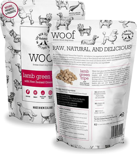 The New Zealand Natural Pet Food Co. WOOF Freeze Dried Dog Treats - Lamb Green Tripe, High Protein, Large & Small, Topper or Dog Treat - 1.4 oz