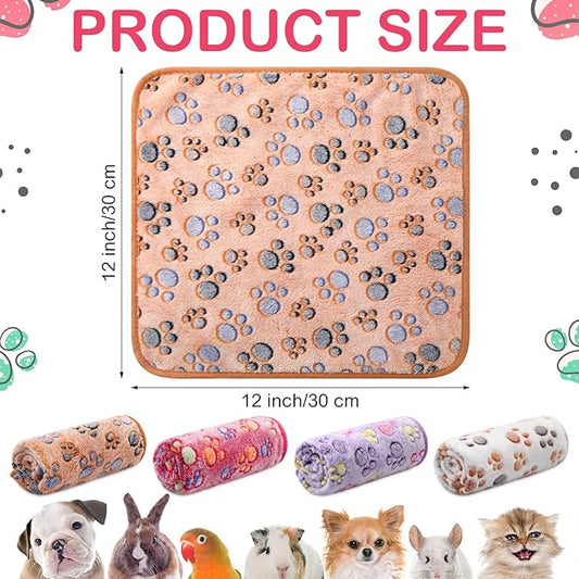 Tudomro 8 Pcs Guinea Pig Blankets Washable Small Pet Fleece Bedding Cage Liners Double Sided Pet Reusable Sleep Mat Pad Cover for Ferret Chinchilla Furniture Protection(Paw,12 x 12 Inch)