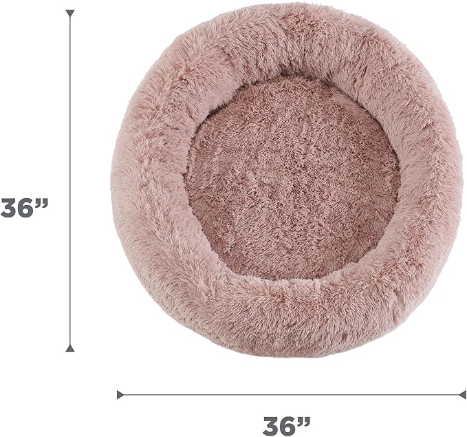 Best Friends by Sheri The Original Calming Donut Dog Bed for Large Dogs up to 100 lbs, Shag Faux Fur, Dusty Rose, 36" x 36"