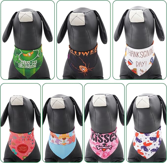 Holiday Dog Bandanas for Medium Dogs 7 Pcs Sewing Patriotic Halloween Thanksgiving Christmas Valentines St.Patricks Easter Day Bandana M