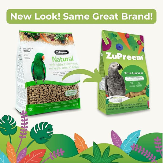 ZuPreem Natural Bird Food, Bird Feed Pellets for Parrots, Conures, Caiques, African Greys, Eclectus & Small Cockatoos, ZuPreem Nutrition, Made in USA, Parrot Food, Conure Feed, (M/L, 3 lb)
