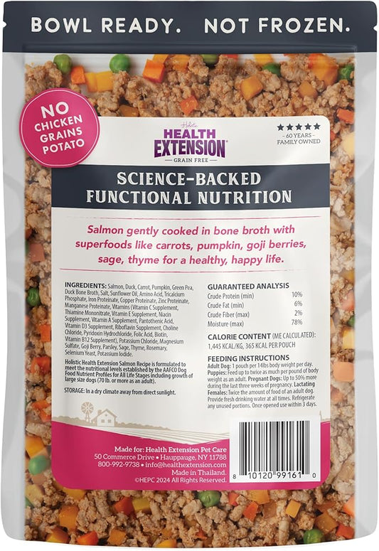 Health Extension Gently Cooked Grain-Free Salmon Dog Food, Human-Grade & Shelf-Stable with Superfoods, Supports Digestion, Immunity, Skin & Coat, 9 oz Pouch (Pack of 10)