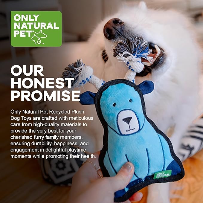Only Natural Pet Mountain Friends Recycled Plush Dog Toys - Durable Double-Stitched Design with Internal Squeaker & Rope Tug Horns - Stuffed Toy for Dogs, Squeaky Pet Toy | Gertrude The Goat, 5" x 9"