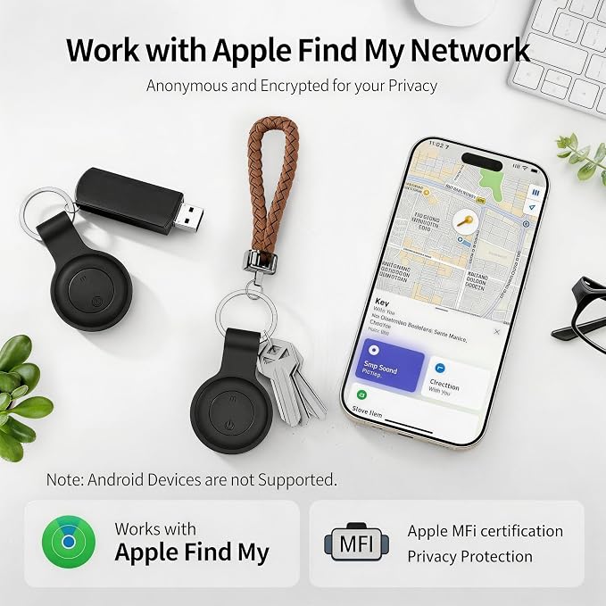 GPS Tracker for Dogs, Smart Collar with Real-Time Location - Pet Location Tracker with Holder, No Monthly Fee/No SIM Card, Works with iOS Find My【Apple MFi Certified】 , Ultra-Slim, IP68 Waterproof