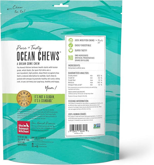 The Honest Kitchen Human Grade Ocean Chews Hearty Wolffish Skins Dog Treats, 6 oz (Beams)