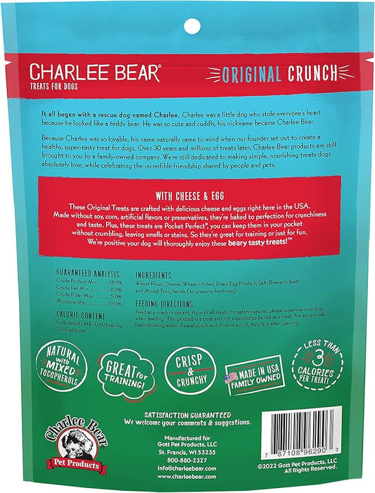 Charlee Bear Original Crunch Dog Treats, Cheese and Egg, 16 Ounce Resealable Bag, Low Calorie Training Treats for Dogs, Limited Ingredient, Healthy, Crunchy Dog Snacks, Made in USA