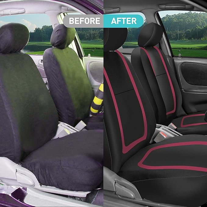 FH Group Car Seat Covers Full Set Cloth - Universal Fit Automotive Seat Covers, Low Back Front Seat Covers, Solid Back Seat Cover, Washable Car Seat Cover for SUV, Sedan and Van Burgundy