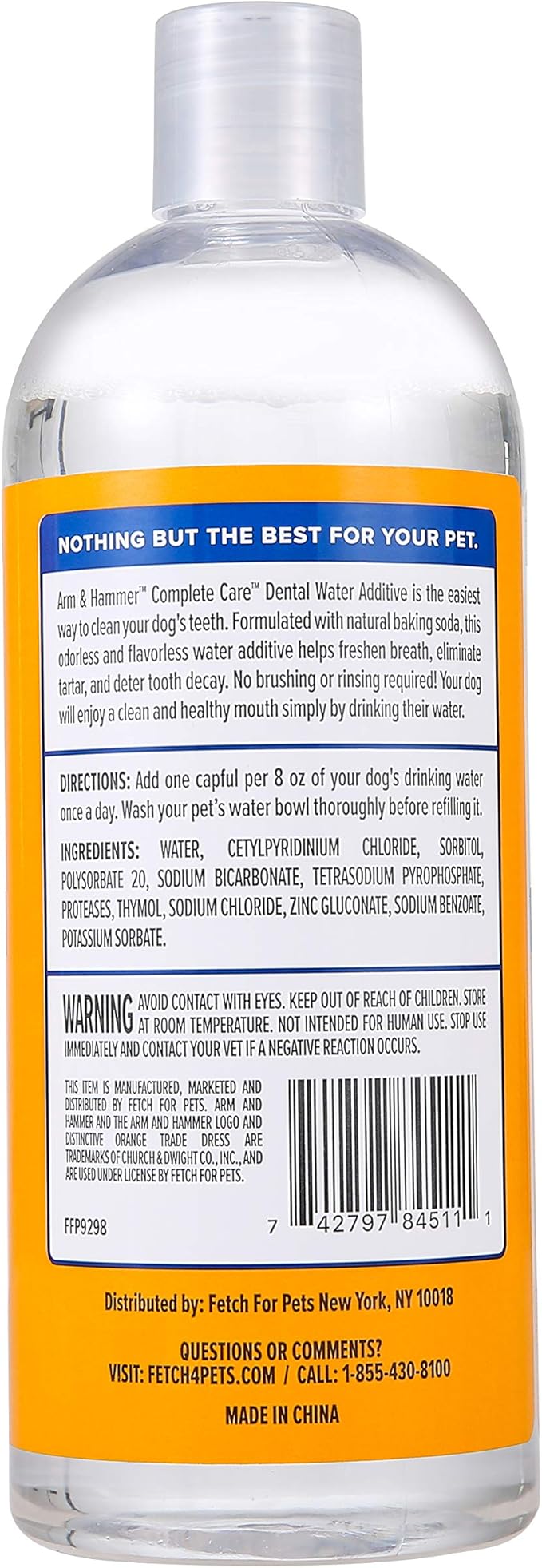 Arm & Hammer Dog Dental Water Additive Breath Freshener, Odorless Flavorless Oral Care Solution for Plaque and Tartar Control, Daily No Brush Dental Support for Dogs, 16 Fl Oz - 3 Pack