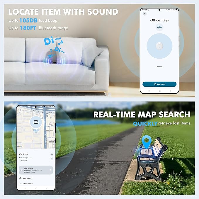 Air Tracker Tags-4 Pack for Android with Case- Bluetooth Tracker Item Finder for Key, Wallet - Works with Google Find Hub, IP66 Waterproof, Smart Tag for Android & Samsung Phones White & Black