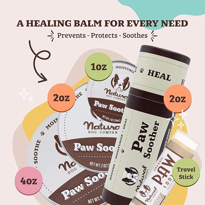 Natural Dog Company Paw Soother Balm & Wax - Dog Paw Balm & Moisturizer for Dry, Cracked Paw Pads, Helps Moisturize & Condition Worn Paws, Coconut Oil & Calendula, Daily Paw Care, 1 oz Tin