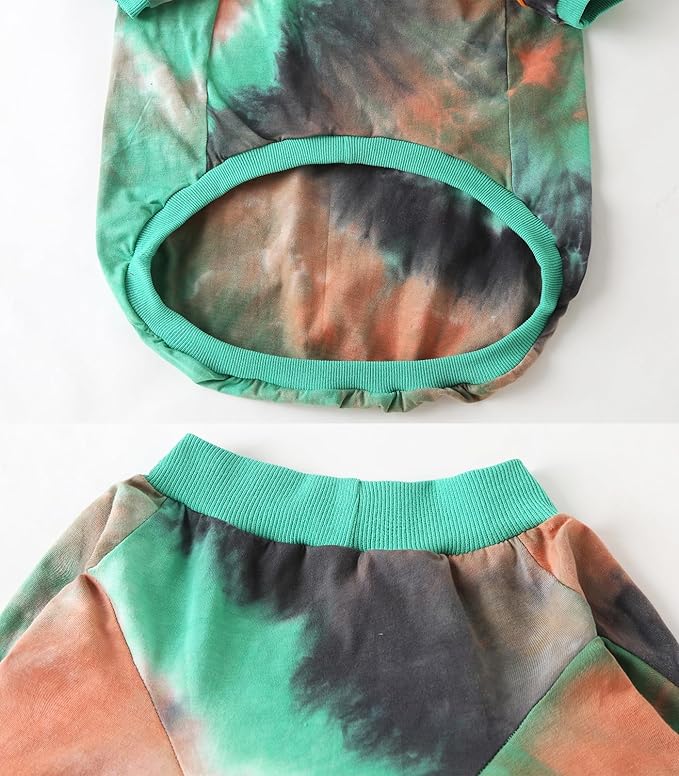 Dog Cotton Green Orange Tie Dye T-Shirts Soft and Stretchy Breathable Pet Shirt Pajamas Pets Clothes for Large Dogs (GreenOrange, Large)