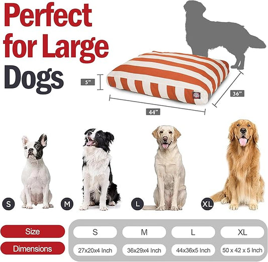 Majestic Pet Shredded Memory Foam Dog Bed Large with Removable Washable Cover 44x36x5 Inch - Rectangle Orthopedic Dog Bed for Senior Dogs–Flat Durable Dogs Crate Bed - Vertical Stripe - Burnt Orange