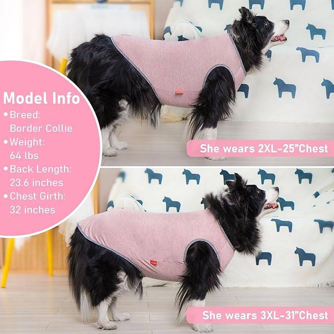 KYEESE 2Pack Dog Shirt, Lightweight Sun Protection Sleeveless Dog T Shirts for Large Dogs Girl, Breathable Pet Reflective Tank Top Summer Dogs Clothes for Outdoor Walking, Pink+Grey, 3XL