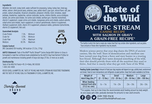 Taste of the Wild Pacific Stream Canine Recipe with Salmon in Gravy Canned Dog Food, 13.2-oz, Case of 12