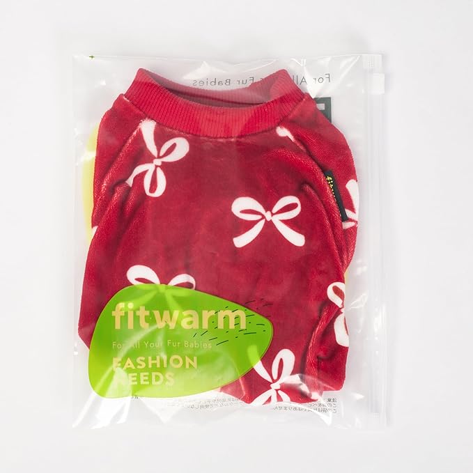 Fitwarm Bowknot Dog Pajamas, Warm Clothes for Small Dogs Girl, Fleece Pet Onesie with Feet, Burgundy Red, White, Medium