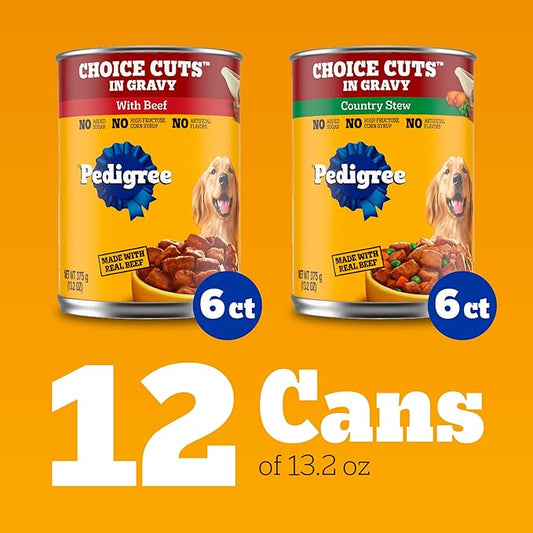 Pedigree Wet Dog Food, Choice Cuts Adult Canned Dog Food, Beef & Country Stew Multipack, 13.2 oz. Cans (12 Count, Pack of 1)