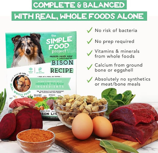 Simple Food Project - Bison Recipe - Freeze Dried Raw Food for Dogs - 48oz