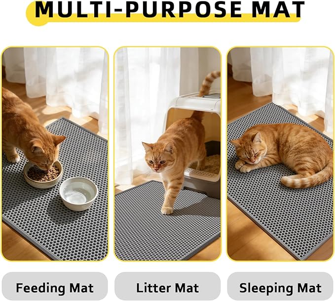 Cat Litter Mat, 30"X24" Large Double Layer Litter Trapping Mat, Waterproof/Urineproof, Easy to Clean Kitty Litter Mats for Floor, Scatter Control (Grey-1Pack)