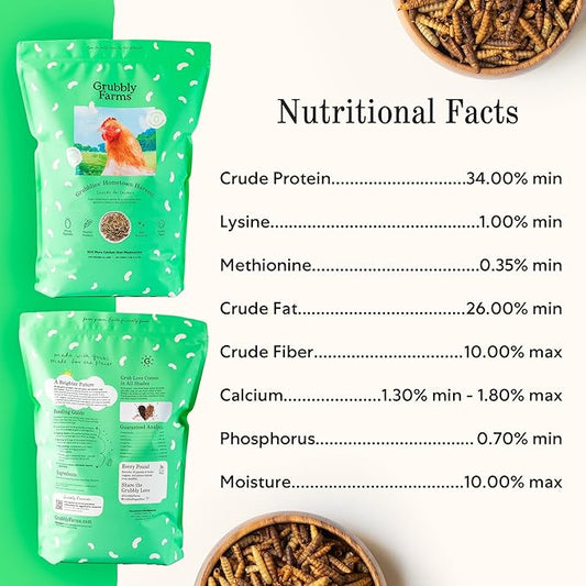 Grubbly Farms Grubblies - Black Soldier Fly Larvae for Chickens - Chicken Treats Grown in the US and Canada - for Strong Eggshells and Healthy Feathers - Grubblies Hometown Harvest 5LB