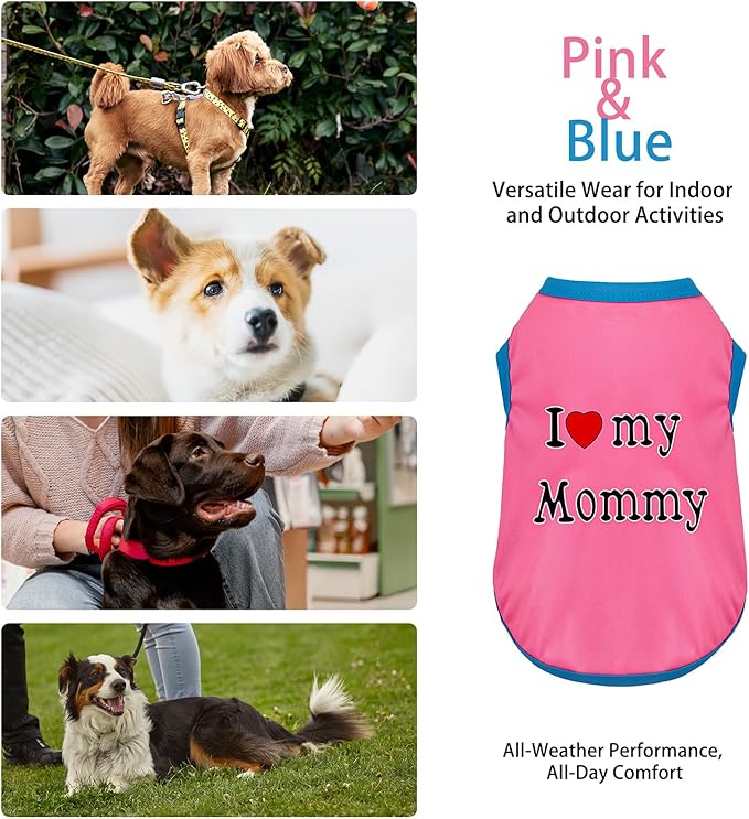 Color-Blocked Dog Tank Top with Playful Heat Transfer Designs – Lightweight Polyester Shirt for Small,MediumDogs, Perfect for Casual Outings.I Love My Mommy Pink M