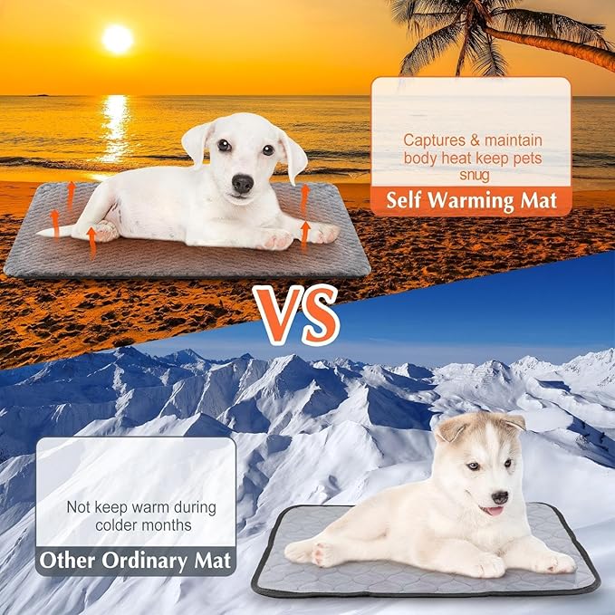 Drydiet 4 Pcs Self Heating Cat Pad Self Warming Cat Bed Dog Heating Pad Washable Thermal Pet Mat for Indoor Outdoor Pet 16 x 20 Inch Removable Non Slip(Gray)