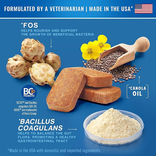 Gargeer Daily Probiotics & Prebiotics for Dogs. Supports Healthy Digestion, Gut Flora & Proper Immune System. for All Dog Breeds & Ages, 60 Delicious Duck Flavored Soft Chews. Made in the USA. Enjoy!