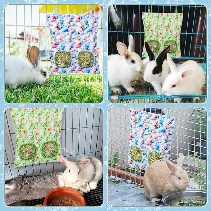 UPINS 2 Pack Rabbit Hay Feeder, Guinea Pig Hay Bag for Guinea Pig Cage Hay Feeder for Bunny Rabbits Animals Small Pets and Chinchillas Hamsters