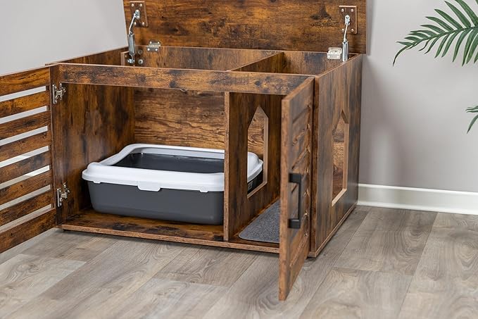 Trixie XL Farmhouse Litter Box Enclosure, Indoor Cat Furniture, Hidden Litter Box Cabinet or End Table, Brown