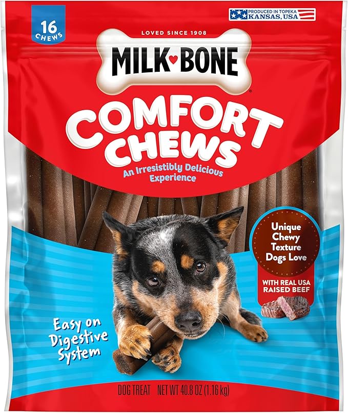 Milk-Bone Comfort Chews, Dog Chews with Unique Chewy Texture and Real Beef, 40.8 Oz. Bag (16 Chews)
