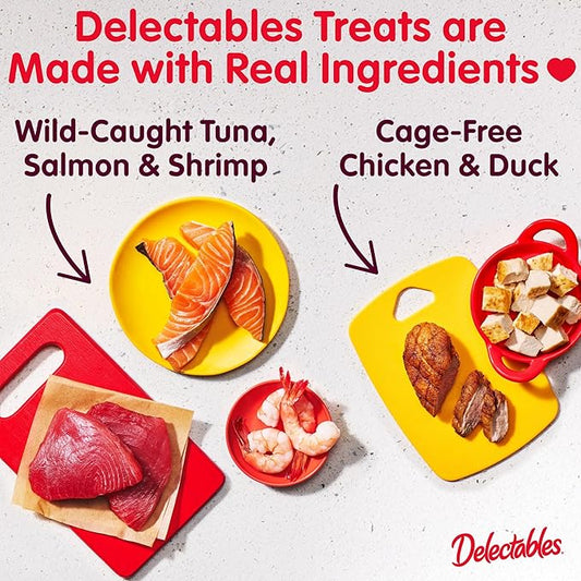 Delectables Lickable Spoon Handheld Wet Cat Treats Made with Real Tuna, Creamy Puree, Mess Free, Quick & Easy, Grain-Free, No Added Fillers, No Added Preservatives, Variety Pack 40ct