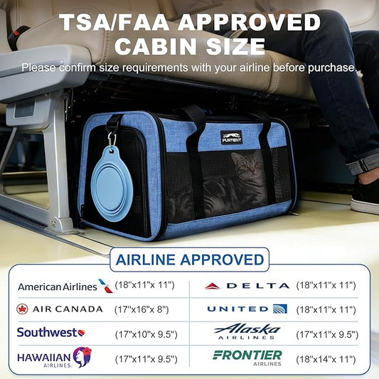 Pet Carrier Airline Approved, Soft Sided Cat Carrier for Small Pets up to 13 lbs, TSA Approved Dog Travel Bag with Foldable Bowl, Portable Soft Sided Pet Carrier for Kittens and Puppies
