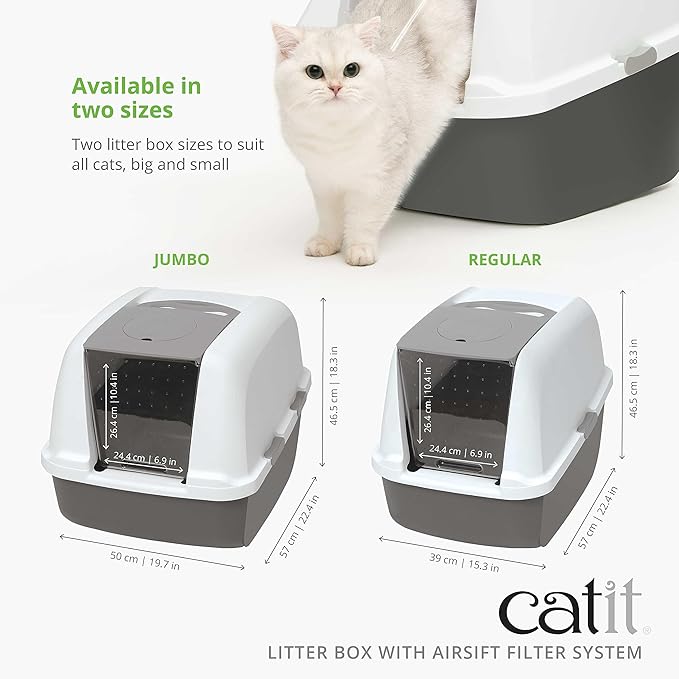 Catit Airsift Litter Pan Large – Covered Cat Litter Box with Dual-Action Odor Control Leak Preventing Design – Includes Filter Pad, Easy to Clean, Reduces Litter Tracking - 22.4” L x 18.3” H x 15.3” W