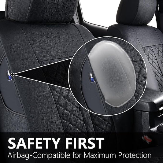 Truckiipa 2 Front Tacoma Seat Covers Leather Car Seat Covers Waterproof Truck Seat Cushion Protector Covers Fit for 2016-2023 Toyota Tacoma Double Crew Cab, Front Pair, Black