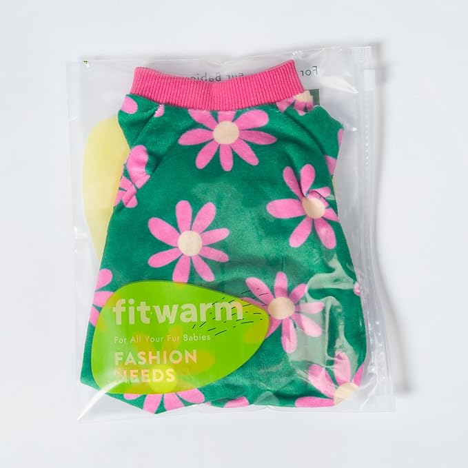 Fitwarm Flower Fleece Dog Pajamas, Warm Winter Dog Clothes for Small Dogs Girl, Cozy Pet Onesie with Feet, Dark Green, XL