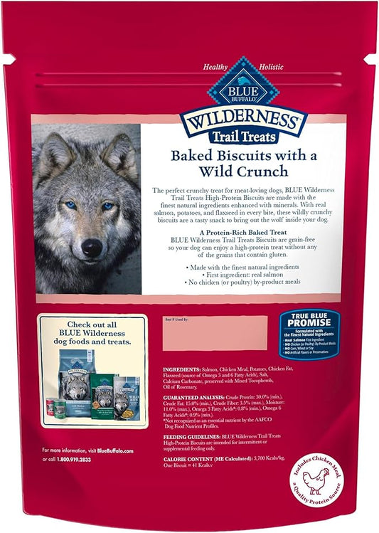 Blue Buffalo Wilderness Trail Treats High Protein Grain Free Dog Biscuits Crunchy Dog Treats, Salmon Recipe, 10-oz Bag