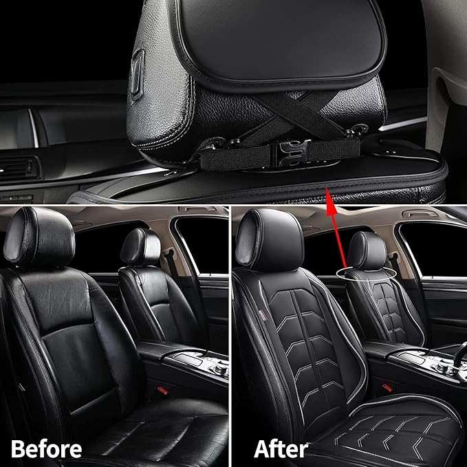 Coverado Front Seat Cover, Car Seat Covers Front Seats, Waterproof Leather Car Seat Cushion, 2PCS Universal Seat Covers for Cars, Car Seats Protector, Black Seat Covers Fit for Most Cars