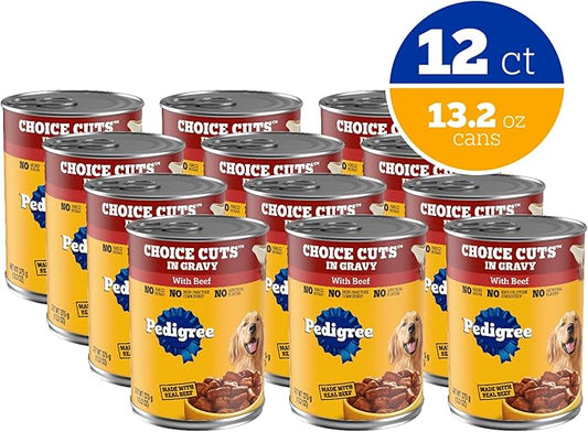 Pedigree Wet Dog Food, Choice Cuts Adult Canned Dog Food with Beef, 13.2 oz. Cans, 12 Count